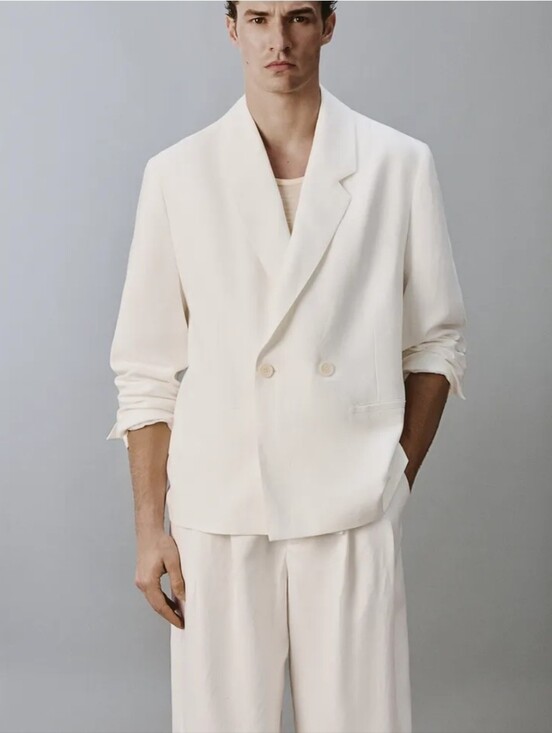 Zara Other - ZARA Men Off-White Linen Blend Double Breasted Blazer Jacket NWT Size 48 / US 38